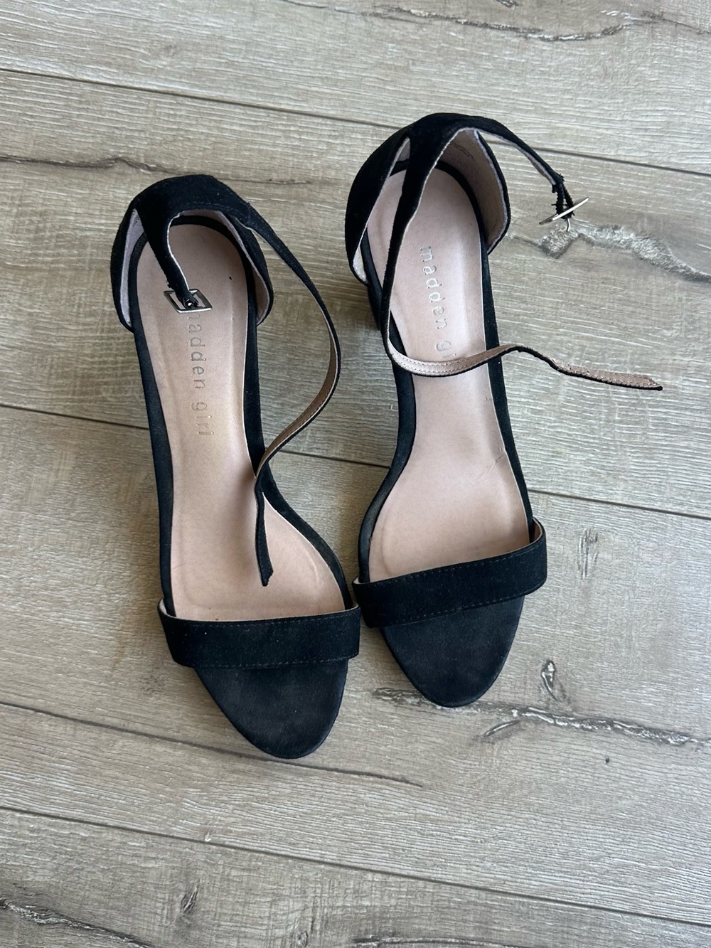 Madden Girl Black Suede Ankle-Strap Heels
